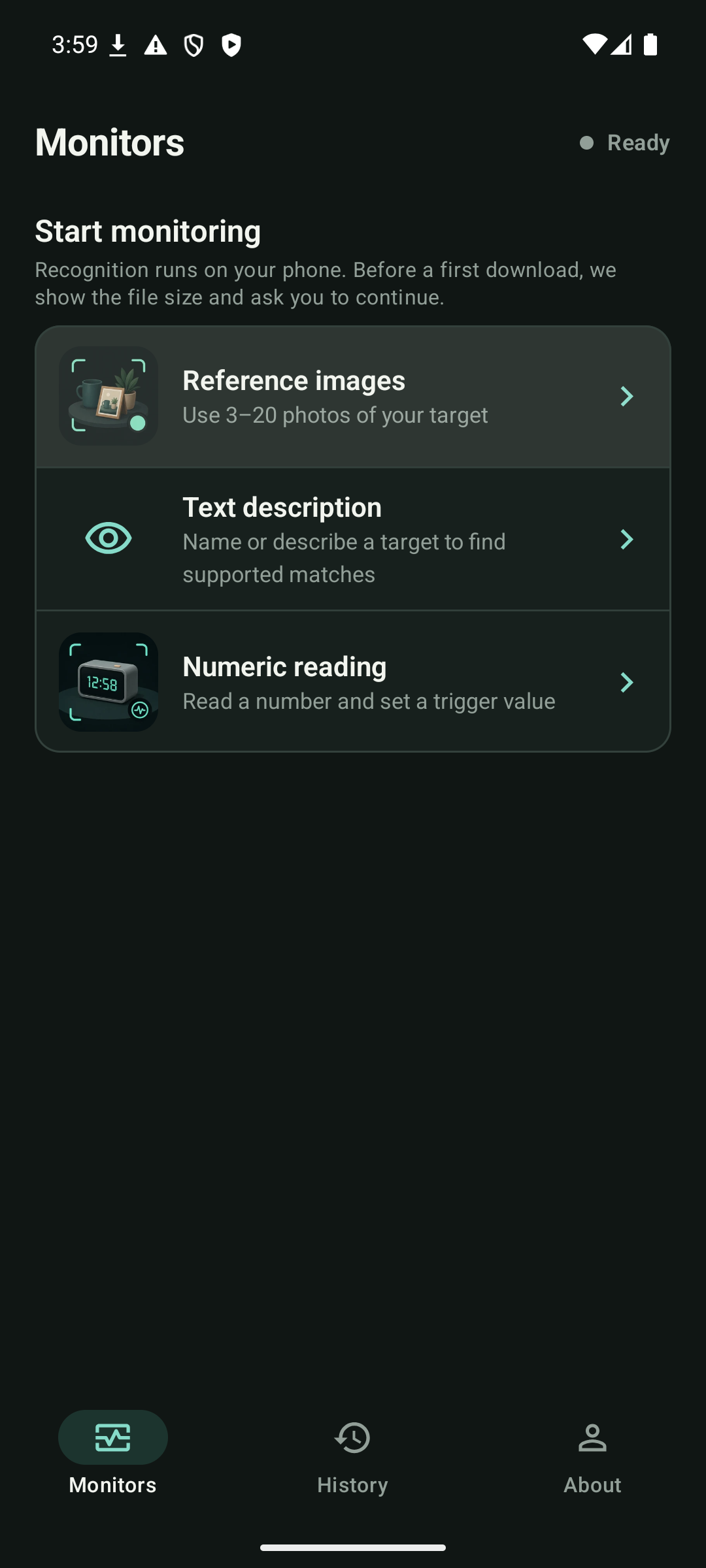 Be Your Eye app showing ways to create a visual monitor